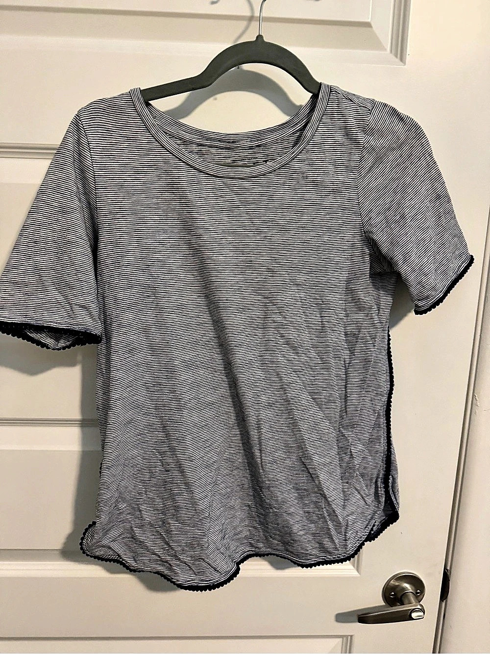 LOFT Striped Pom Accent T-Shirt Black & White Size XS